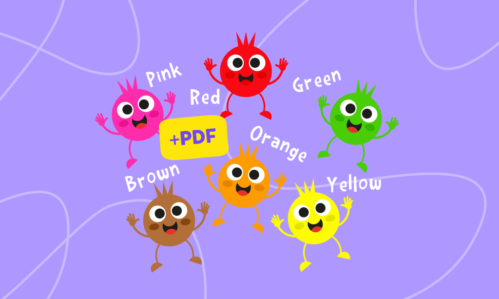 Цвета на английском, pink, red, green, brown, orange, yellow, +pdf
