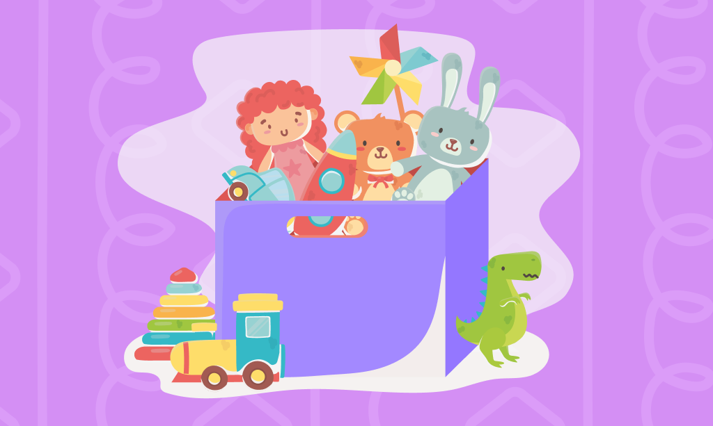 Коробка с игрушками для детей, иллюстрация